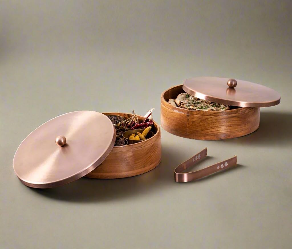 set of 2 wooden with matching casserole and spice box for kitchen/gift item, color : copper
